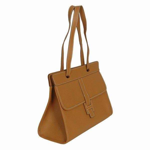 Best Hermes Large Leather H Handbag Light Coffee 6058 - Click Image to Close